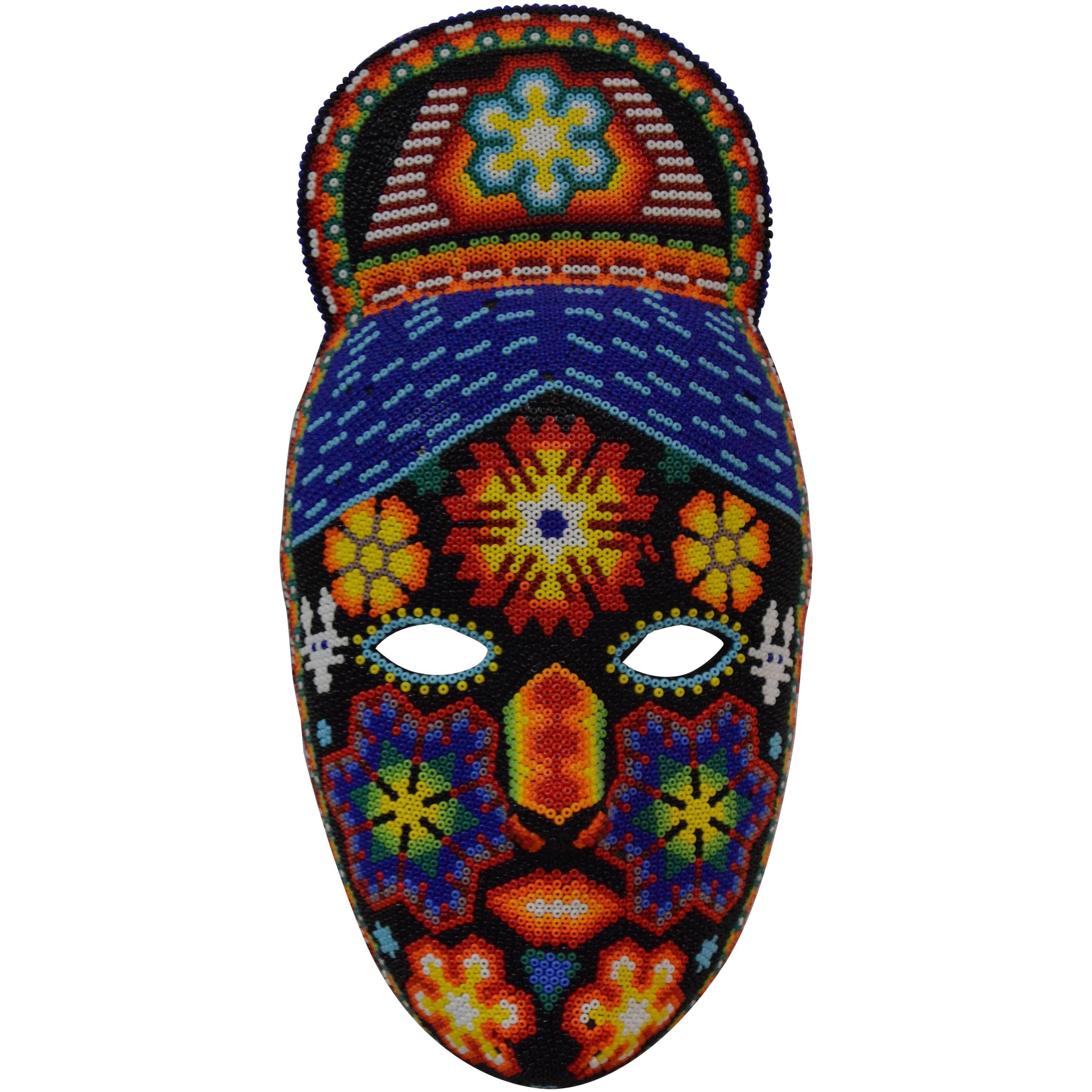 Mexican Huichol Hand Beaded Folk Art Mask