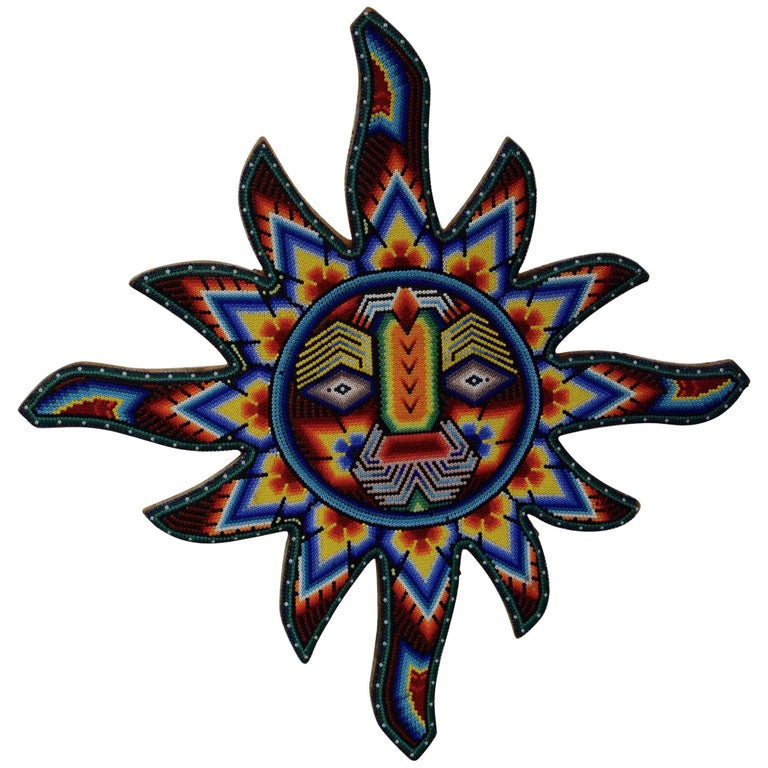 Mexican Huichol Hand Beaded Sun Wall Decor