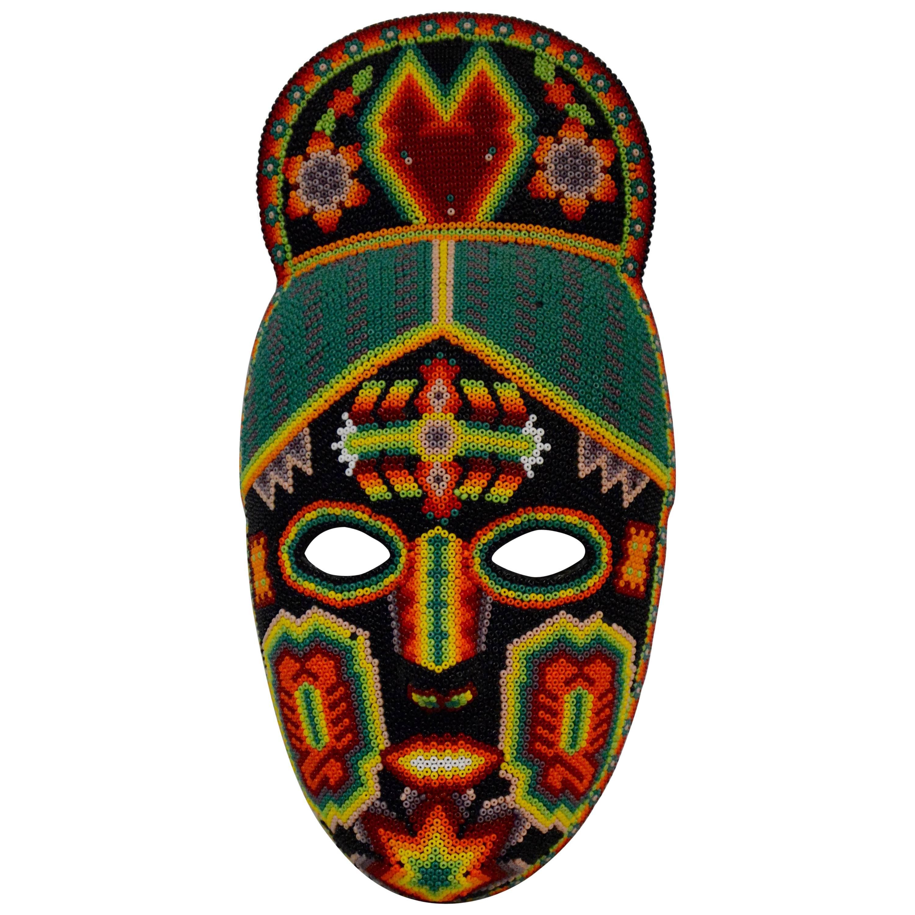 Mexican Huichol Hand Beaded Folk Art Mask
