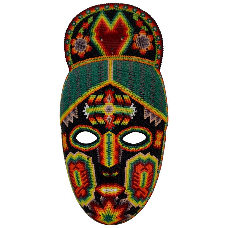 Mexican Huichol Hand Beaded Folk Art Mask at 1stDibs