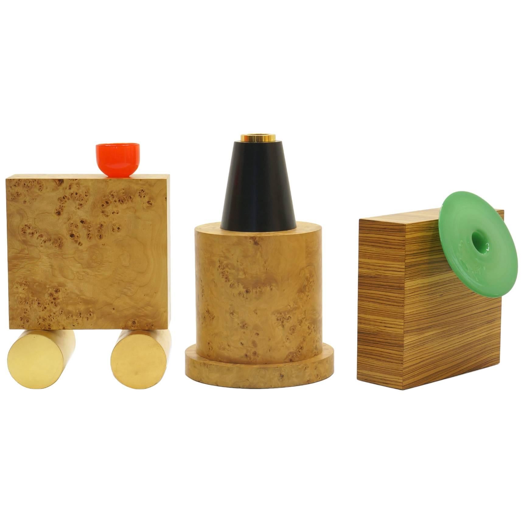 Ettore Sottsass Vases from 27 Woods for a Chinese Artificial Flower For Sale