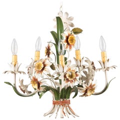 Italian Tôle Chandelier with Flowers, 1920s 4