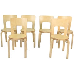 Set of Six Alvar Aalto for Artek High Back Chairs Model 66