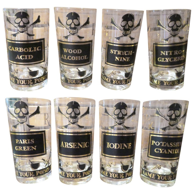 Whimsical Set Eight Georges Briard Name Your Poison Glasses For Sale At 1stdibs