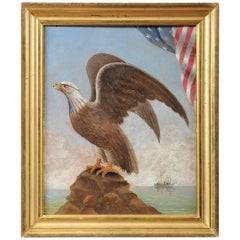 Patriotic Eagle Perched on a Rock with Outstretched Wings