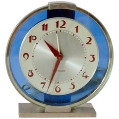 Blue Mirror with Chrome Art Deco Clock