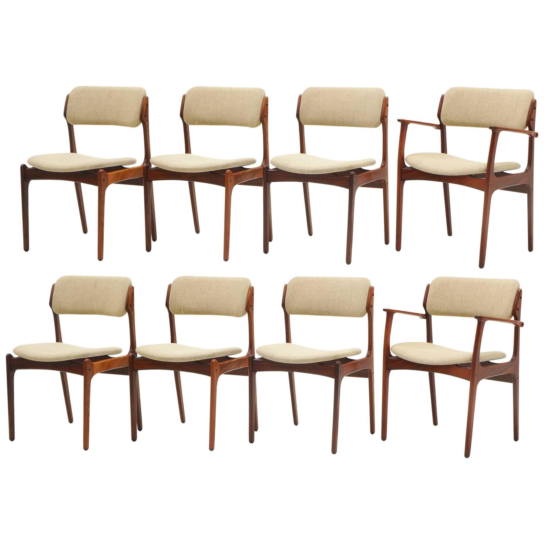 Set of Eight Rosewood Danish Modern Dining Chairs Designed by Erik Buch