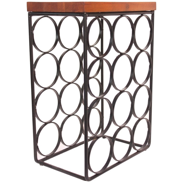 Arthur Umanoff Iron Wine Rack with Butcher Block Top at 1stDibs