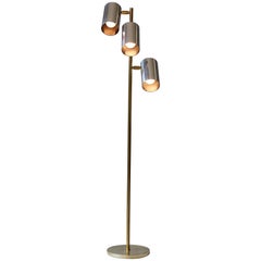 Mid-Century Floor Lamp with Brass Base and Three Adjustable Cylindrical Shades