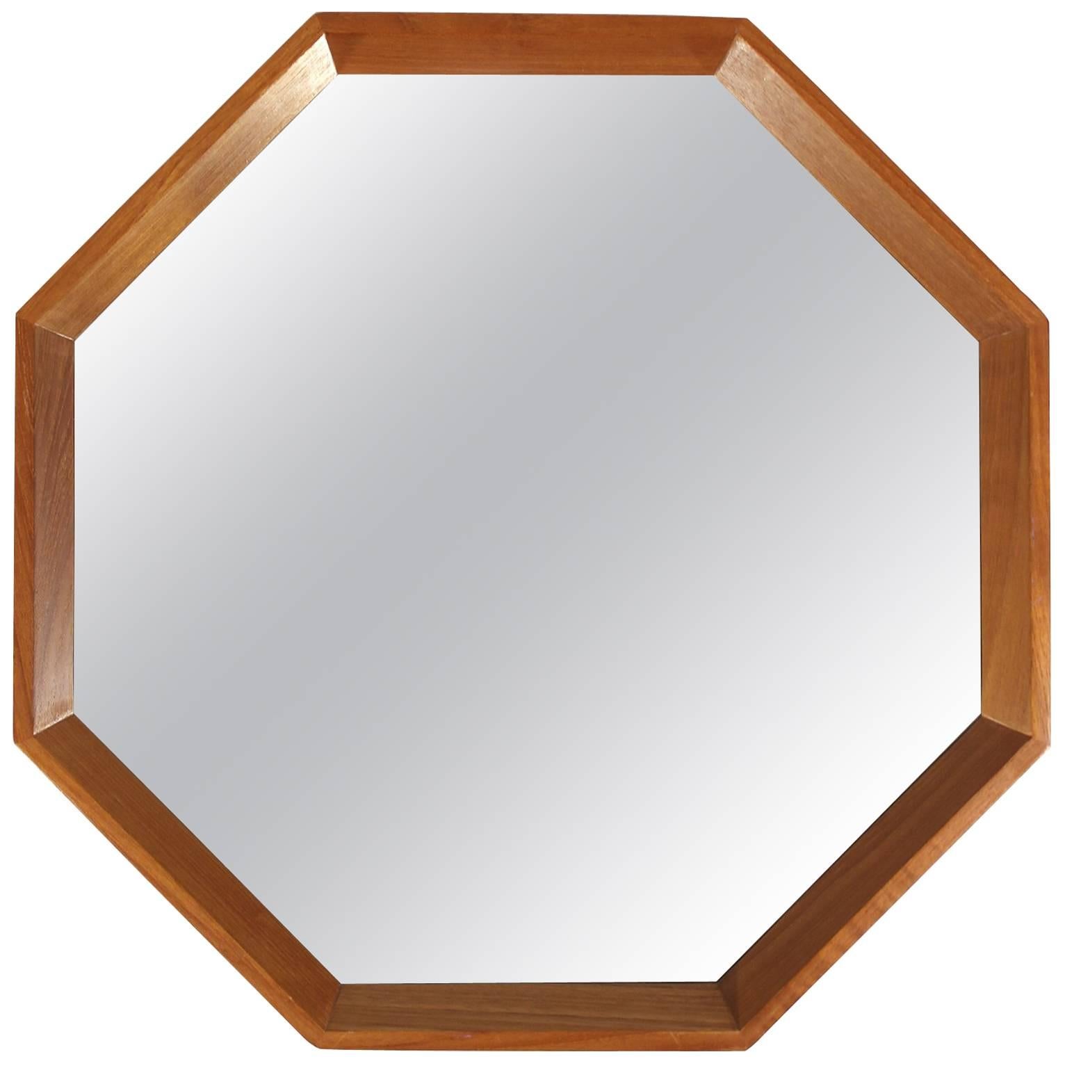 Modernist Danish Teak Octagon Mirror by M.M. Spejle