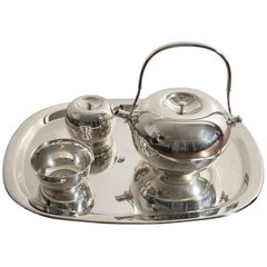 Modernist Sculptural Vivianna Torun for Dansk Silver Plate Tea Set with Tray