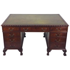Large Edwardian Walnut Partners Desk on Carved Paw Feet
