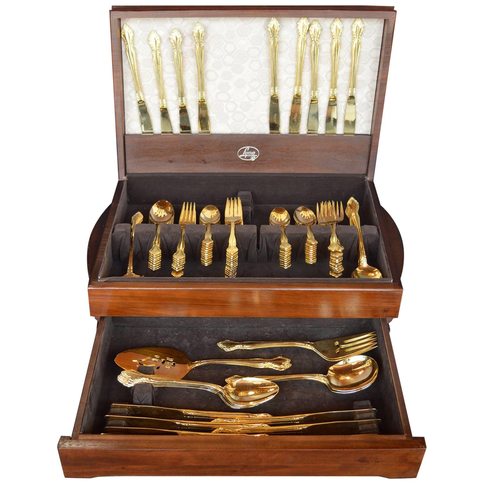 Set of Gold Plated Flatwear For Sale