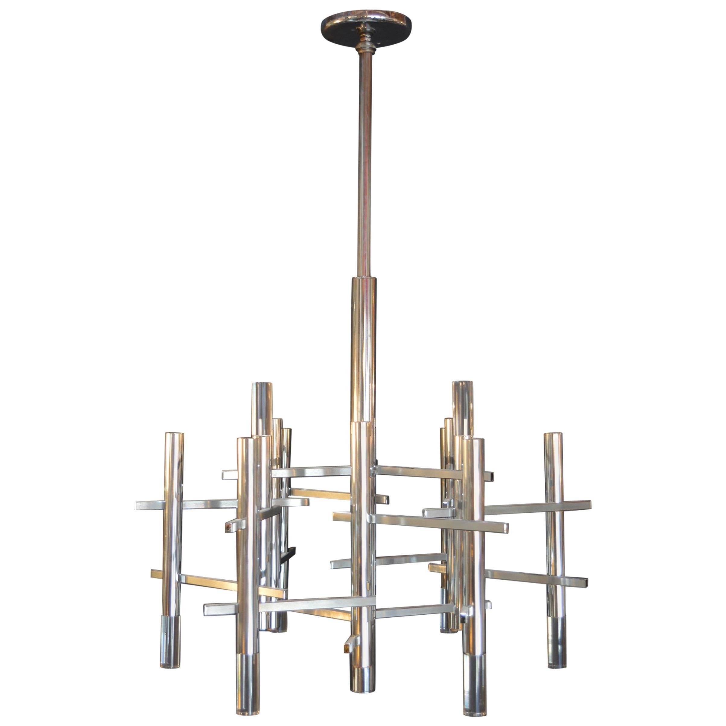 Chrome and Lucite Sciolari Chandeliers For Sale