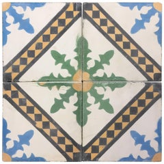 Vintage Moroccan Hand-Painted Cement Tile with Traditional Fez Design