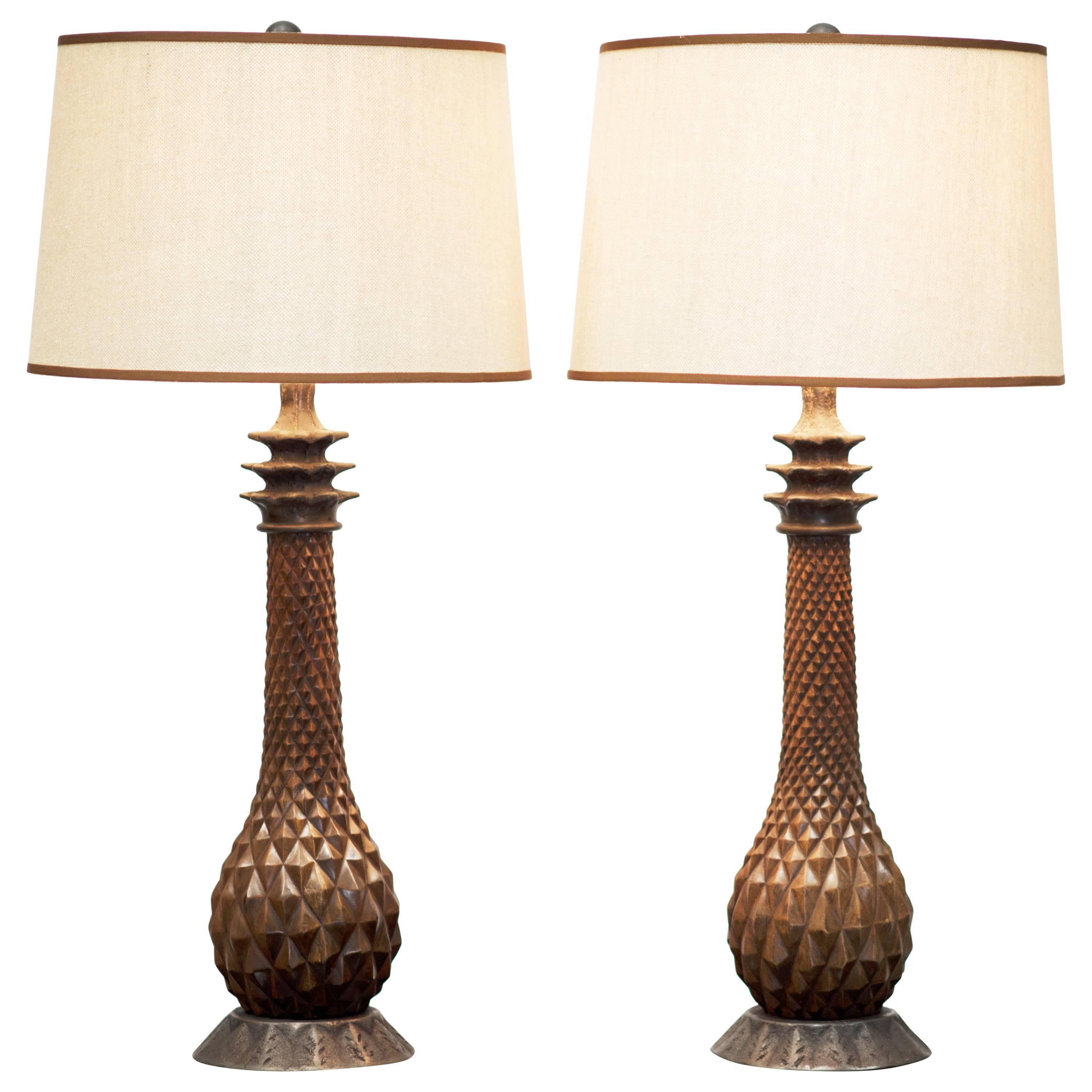 French Carved Pineapple Table Lamps