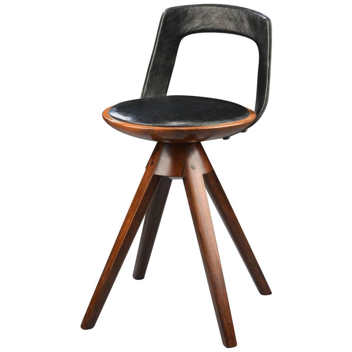 Swivel Stool with Backrest In Rosewood by Tove & Edvard Kindt-Larsen For Sale