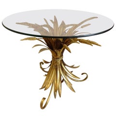 Mid-20th Century Gilded Wheat Sheaf Glass Side Table