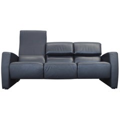 Designer Leather Sofa Black Three-Seat Couch Function Modern