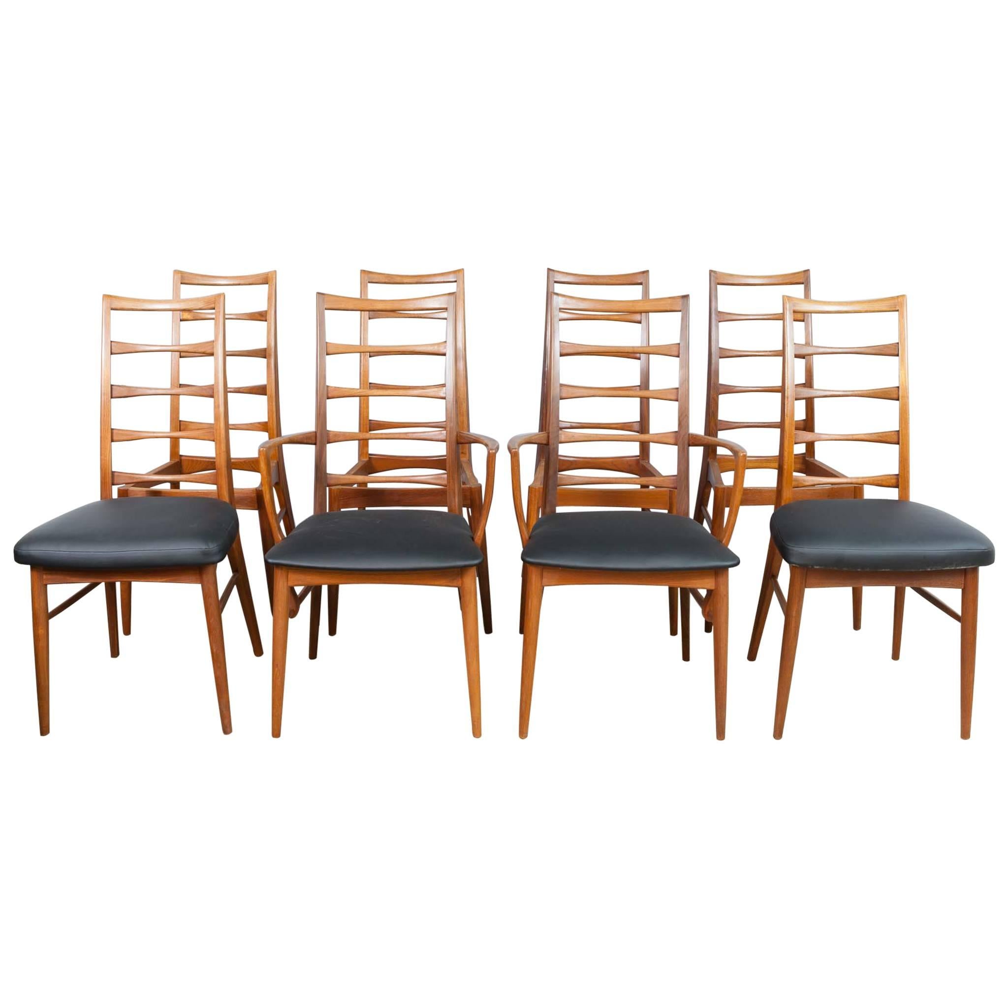 Set of 8 Danish Teak Ladder Back Niels Koefoed Dining Chairs, Koefoed Hornslet