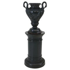Impressive French Empire Style Cast Iron Garden Vase with Pedestal, 1890s