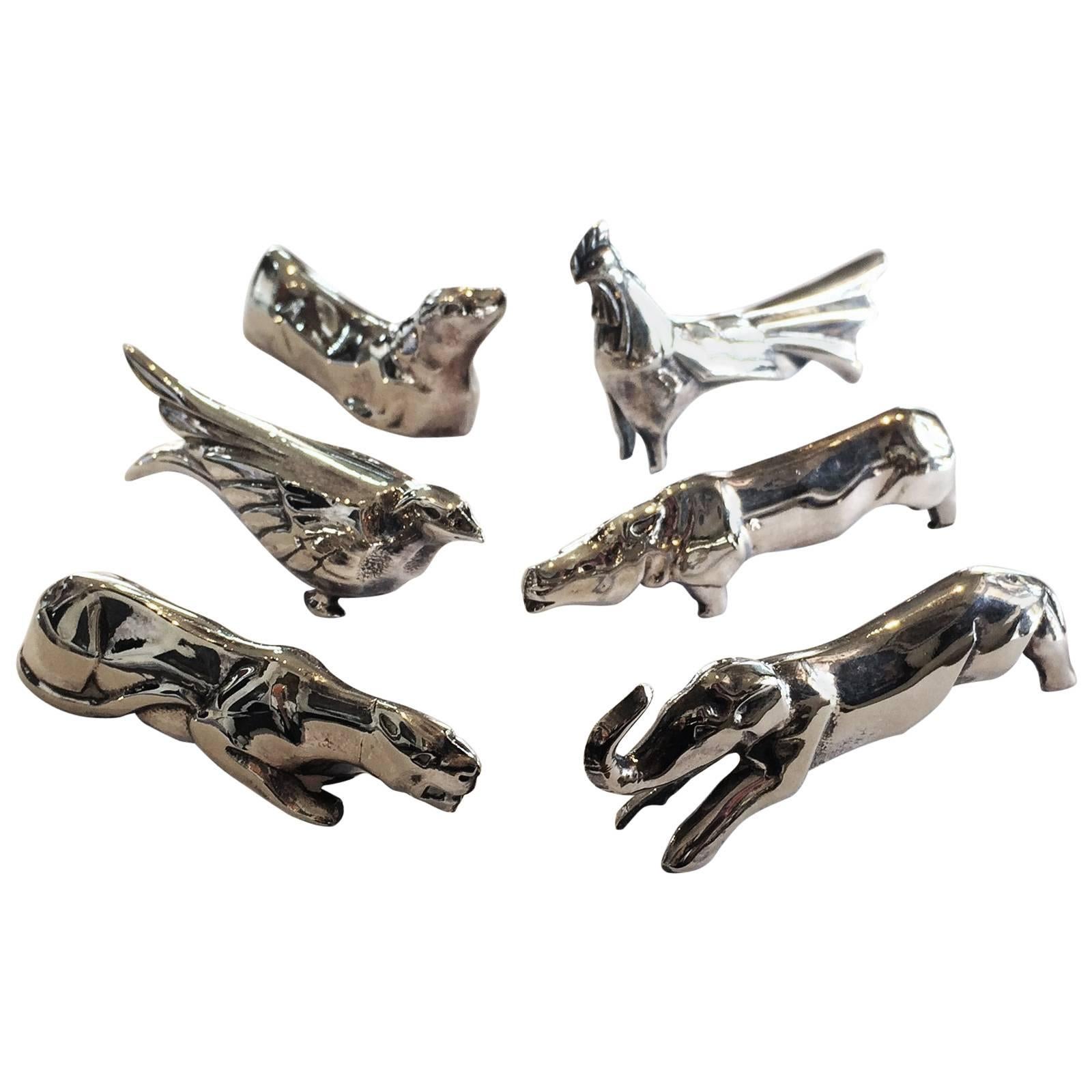 Set of Six French Art Deco Animalier Knife Rests by Benjamin Rabier