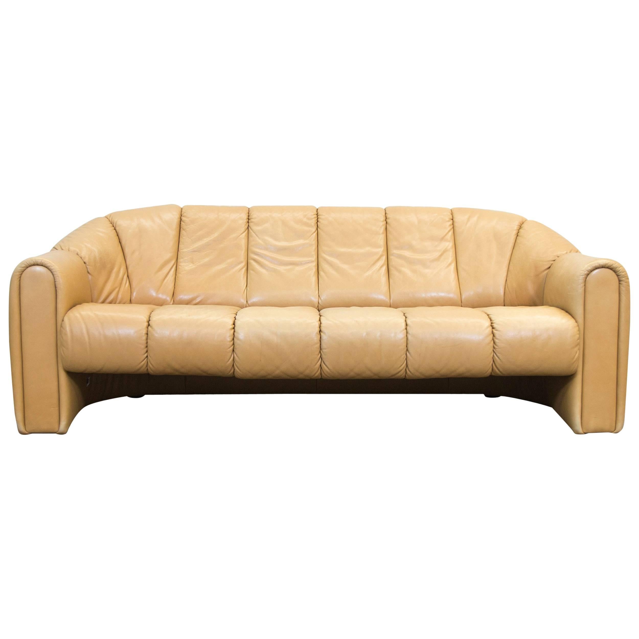 COR Designer Leather Sofa Brown Three-Seat Couch Vintage Retro