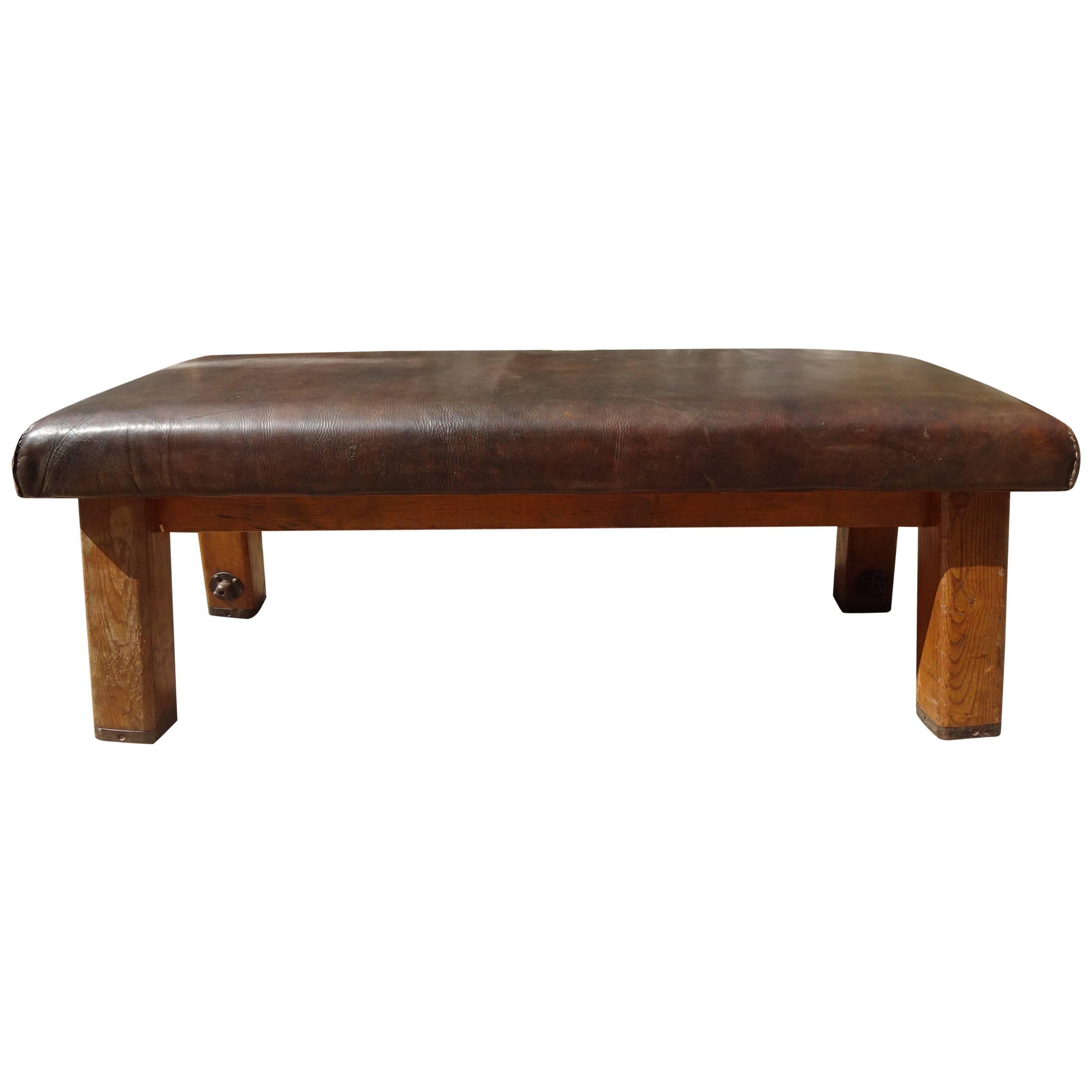 Early 20th Century Gymnastic Leather Bench