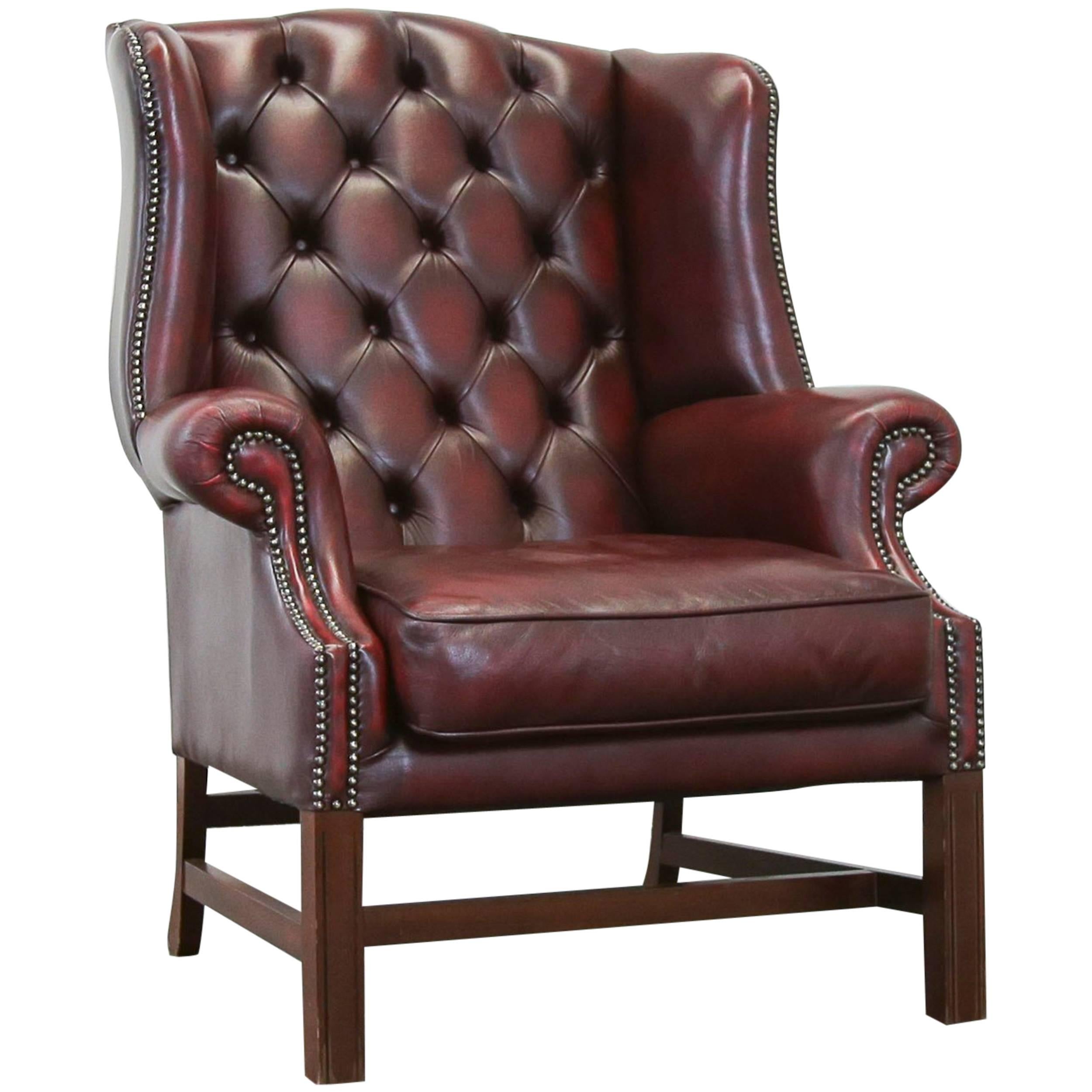 Chesterfield Wingchair Oxblood Red Armchair One Seat Vintage Retro