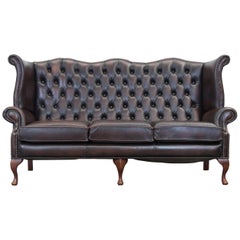 Centurion Chesterfield Leather Sofa Brown Queen Anne Vintage Retro Three-Seat