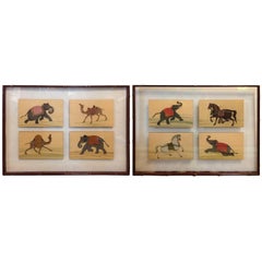 Pair of Fascinating Framed Hand-Painted Collection of Circus Animals