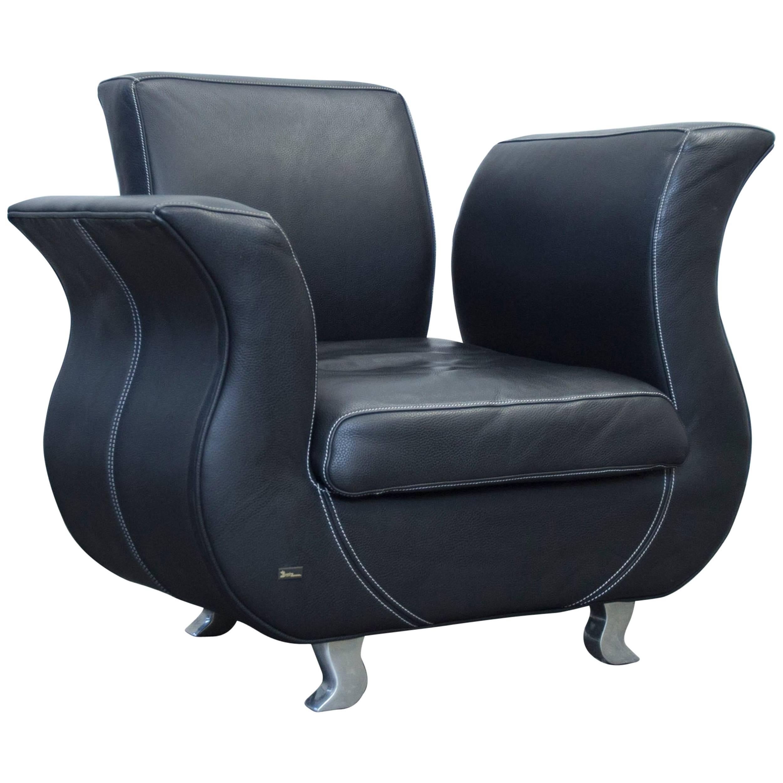 Bretz Moon Designer Leather Armchair Black One Seat Couch Modern