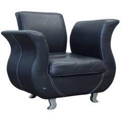 Bretz Moon Designer Leather Armchair Black One Seat Couch Modern