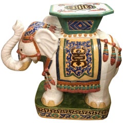 Charming Ceramic Hand-Painted Elephant Garden Seat Table