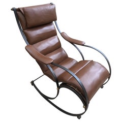 RW Winfield Design 19th Century Steel and Brown Leather Rocking Chair