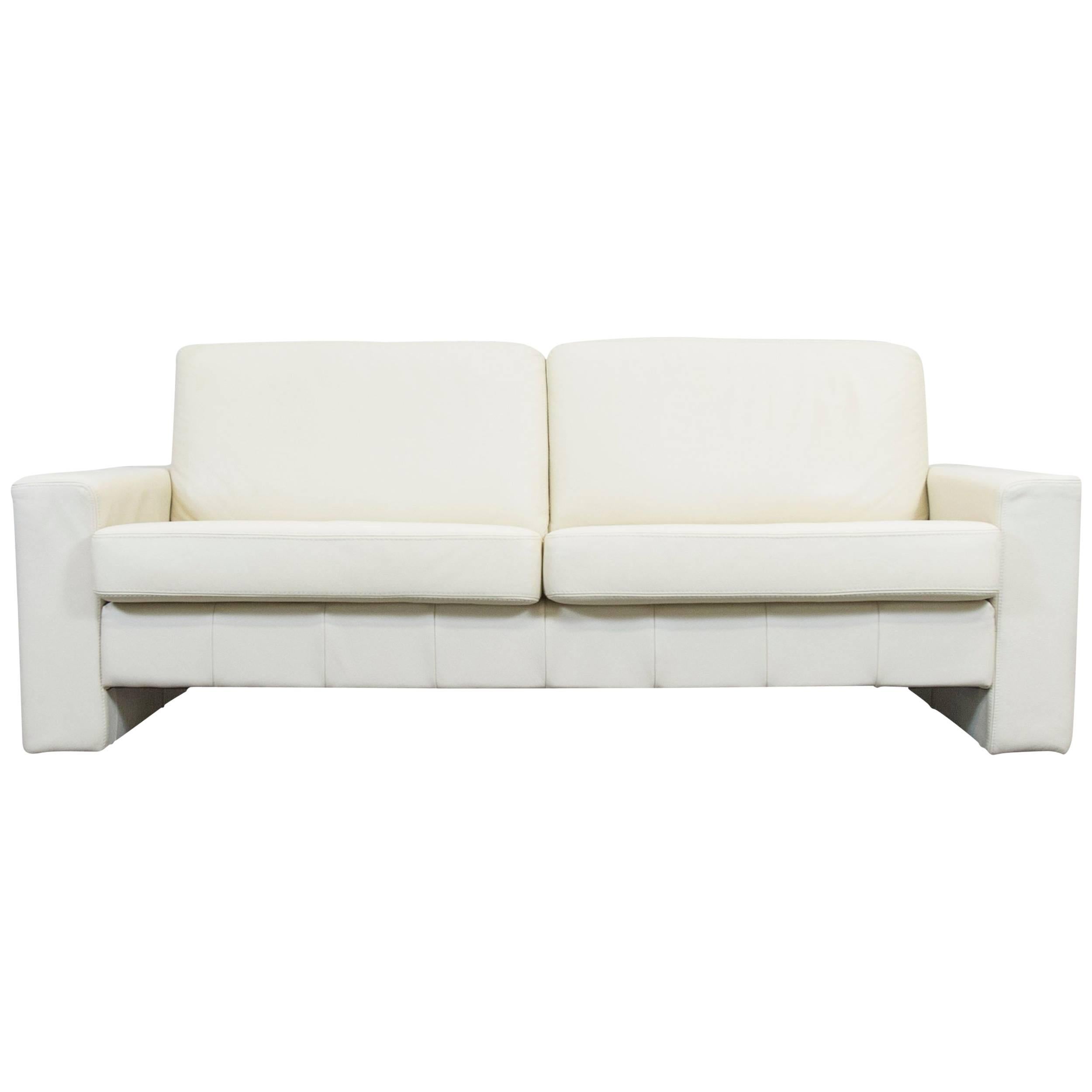 Designer Leather Sofa Crème White Three-Seat Couch Modern