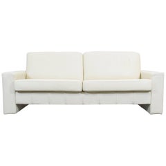 Designer Leather Sofa Crème White Three-Seat Couch Modern