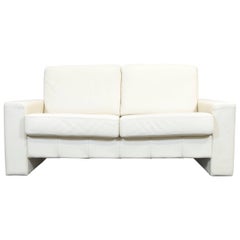 Designer Leather Sofa Crème White Two-seat Couch Modern