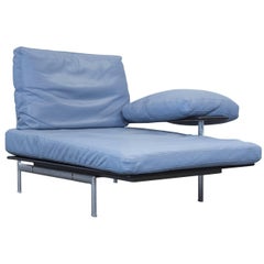 B&B Italia Designer Recamier Blue Leather Chaise Lounge Couch Modern