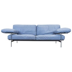 B&B Italia Designer Sofa Blue Leather Two-Seat Couch Modern