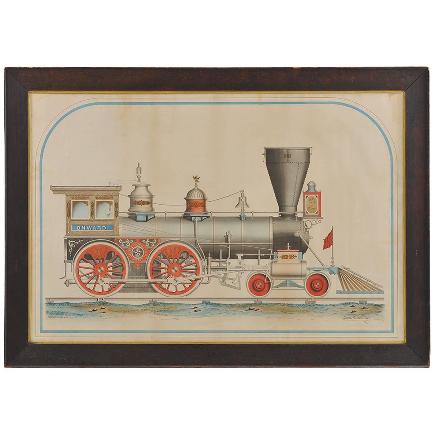 Rare and Important Large-Scale Drawing of the "Onward, Locomotive Engine"