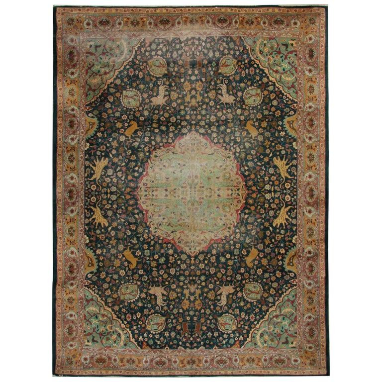 Antique Carpet, Agra Carpet Antique Rug Green Indian Rugs at 1stDibs