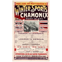 Originales antikes PLM-Eisenbahnplakat - Skifahren und Wintersport Chamonix Mont Blanc