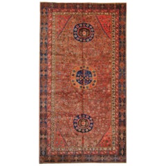 Rare Antique Rugs, Oriental Rugs Traditional Red Handmade Carpet from Khotan