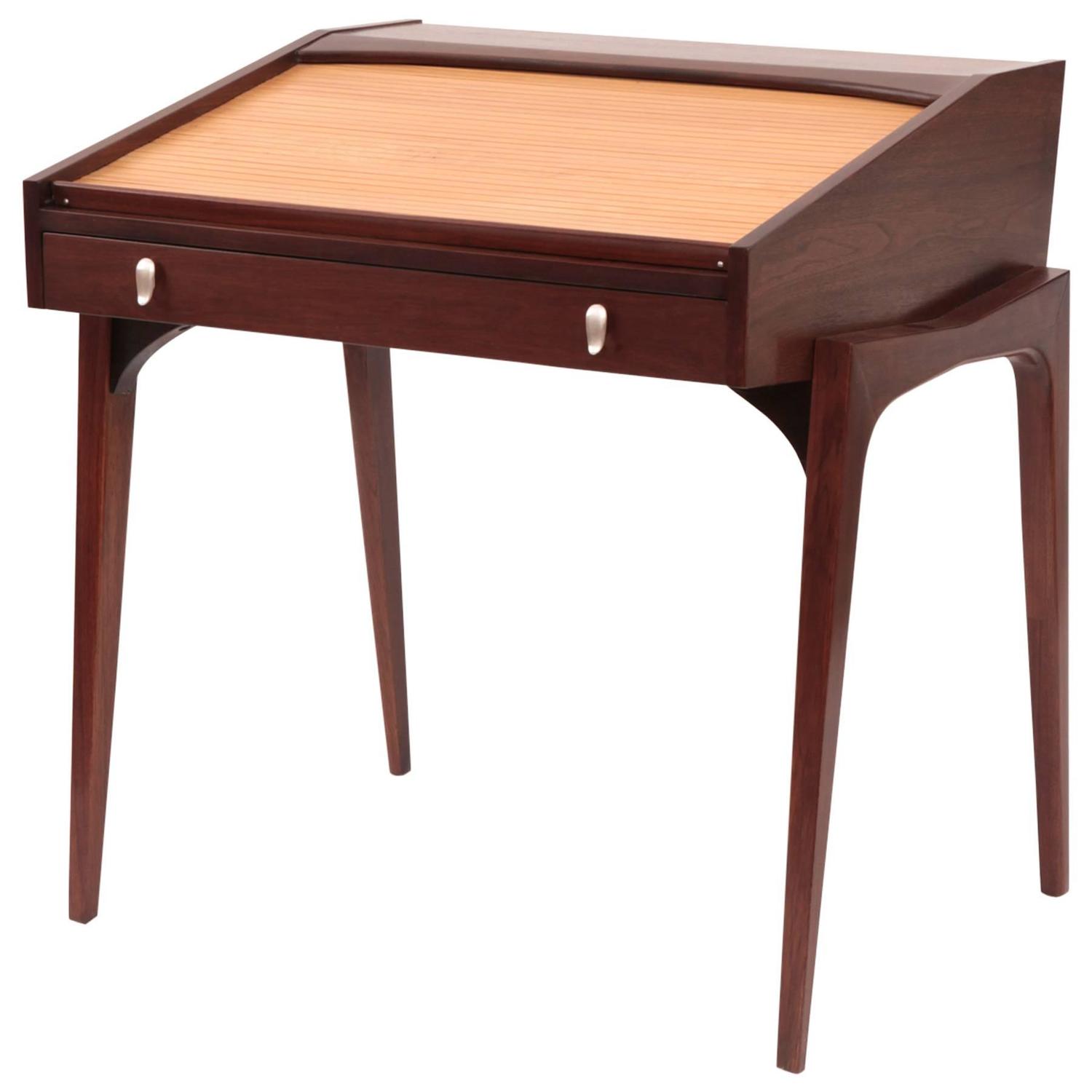 John Van Koert Walnut And Birch Roll Top Desk At 1stdibs