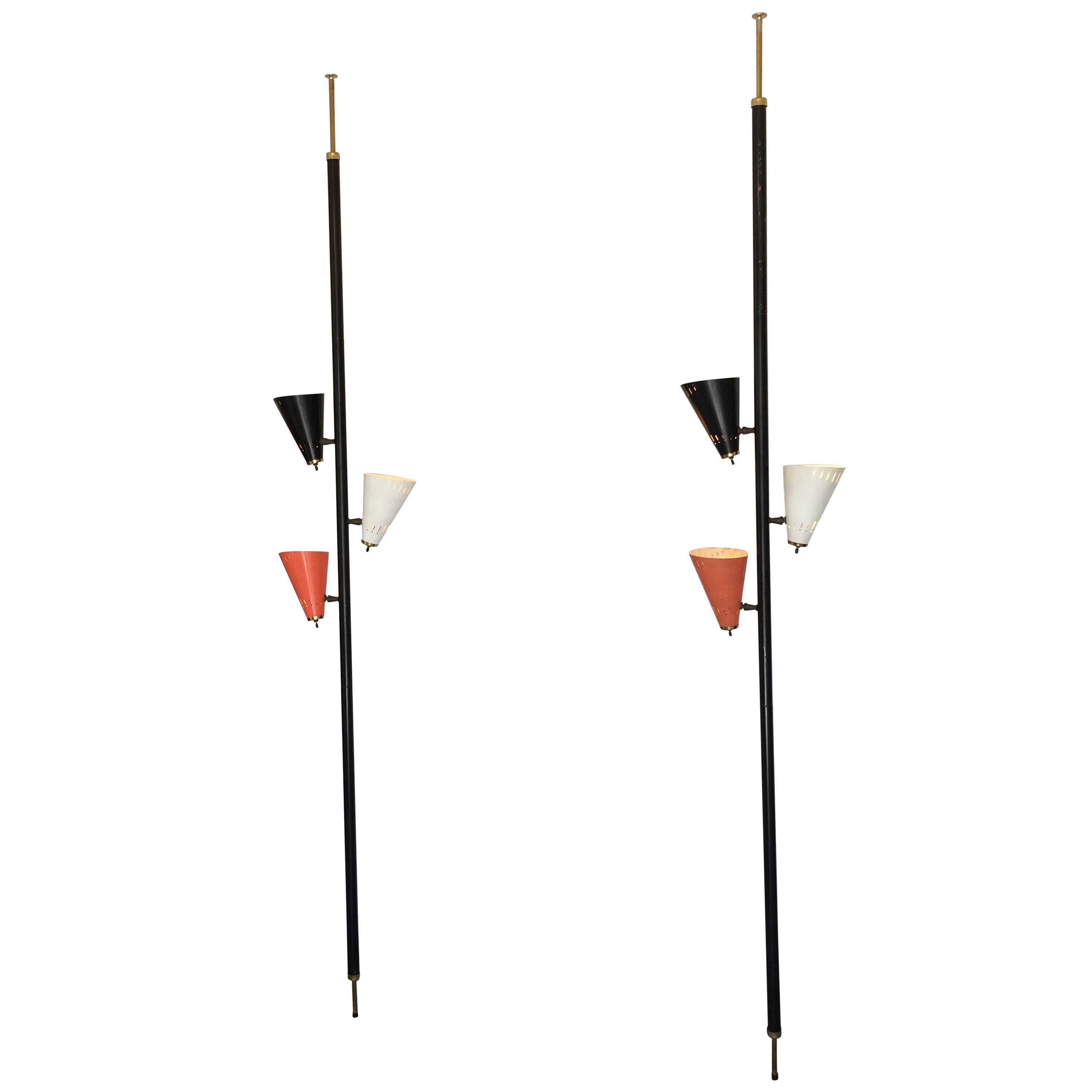 Pair of Mid-Century Modern Pole Tension Floor Lamps, USA, 1950s
