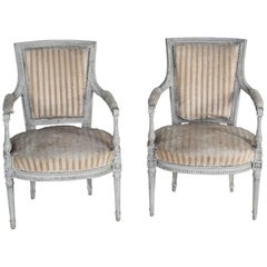 Louis XVI Carved and Painted Pair of Armchairs, circa 1780 3