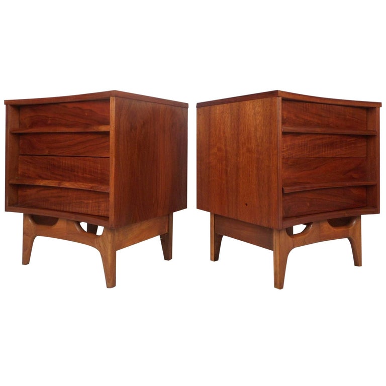 MidCentury Modern Walnut Curved Front Nightstands For Sale at 1stDibs