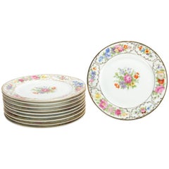 Ten Antique Bavaria Porcelain Rosenthal "The Dresden" Floral Dessert Plates