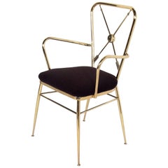 1950s, Italian Brass Crossed Arrow Back Chiavari Armchair